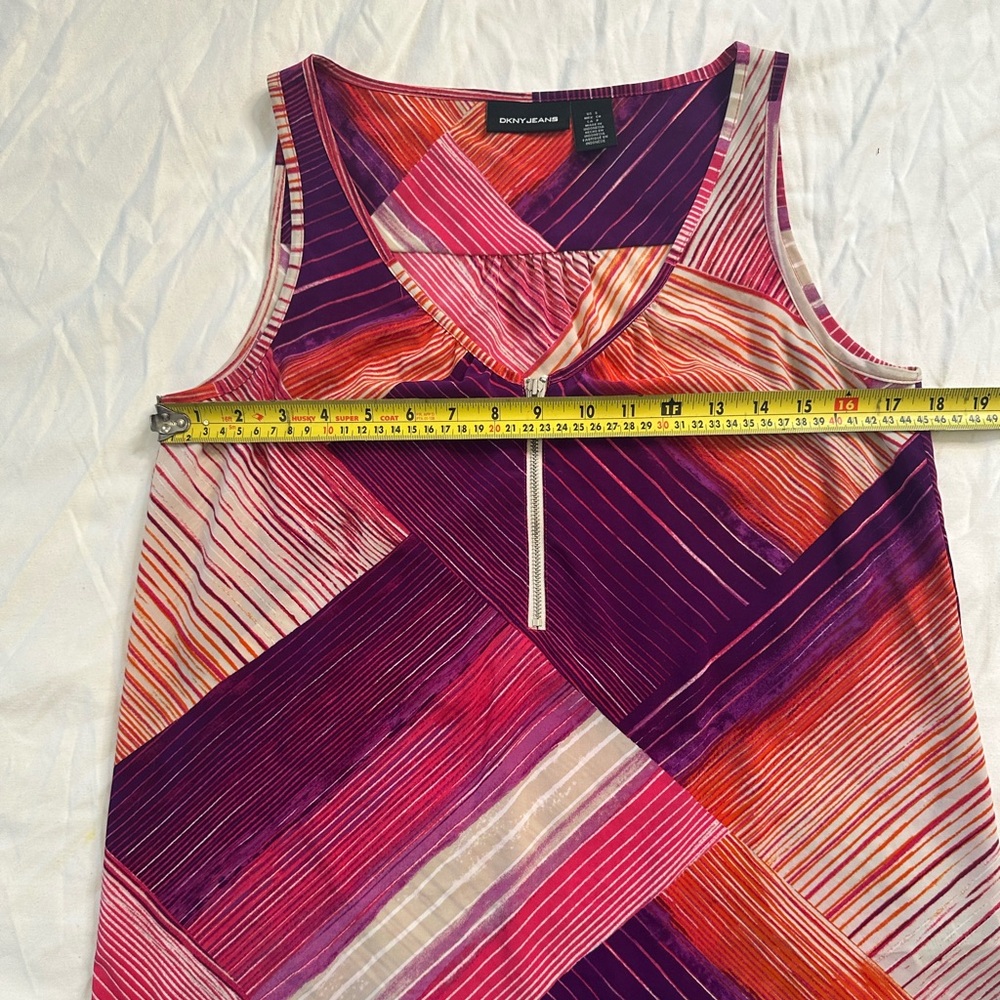 DKNY Jeans Women’s Sleeveless Zip Front Tank Top Multicolor Abstract Print Y2K M - Picture 10 of 11